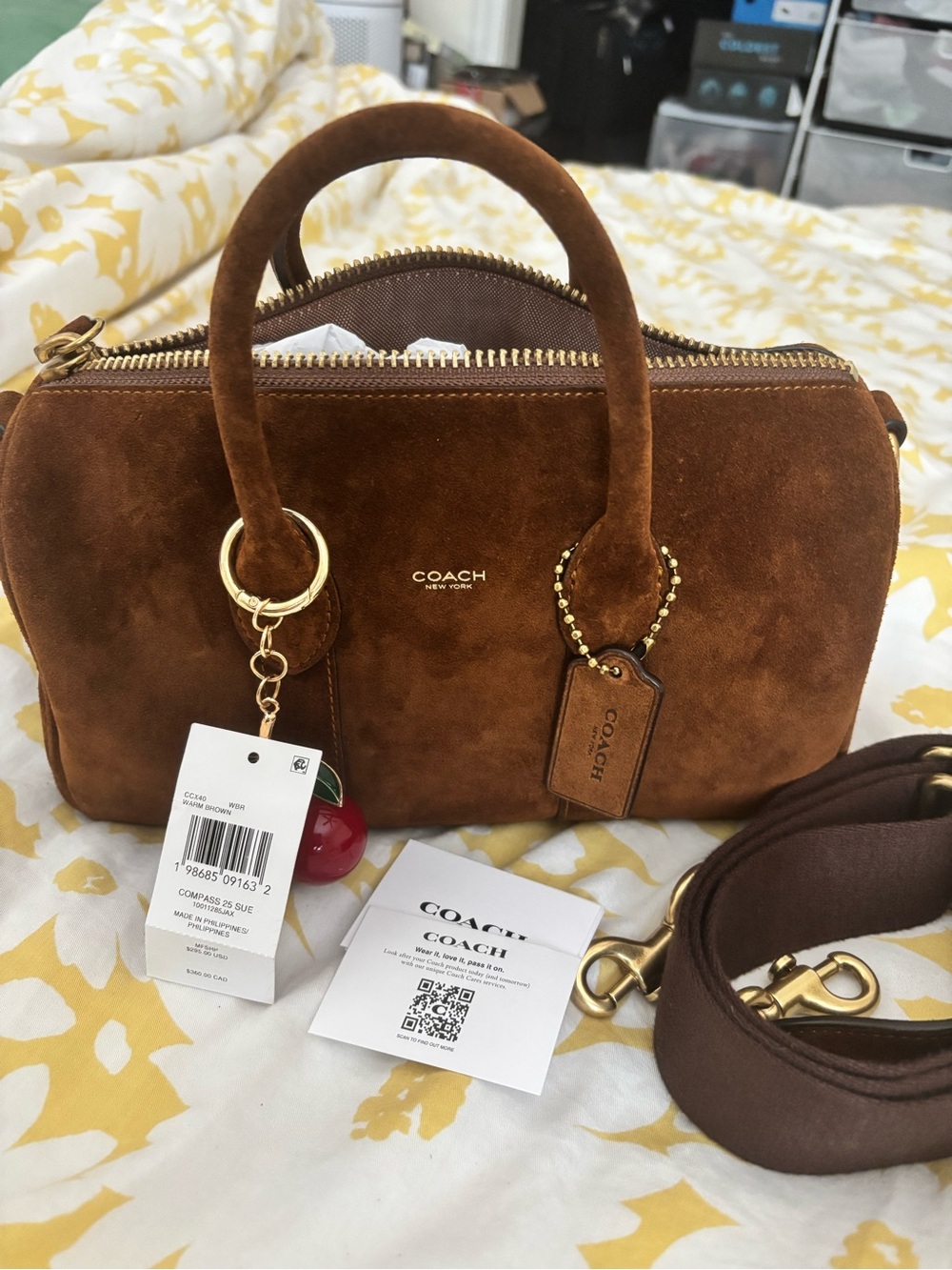COACH Compass 25 Suede Warm Brown - Picture 2 of 6